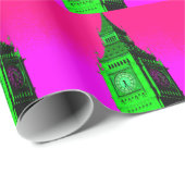 Papier Cadeau Pop Art Big Ben Londres Voyage rose Vert (Coin rond)