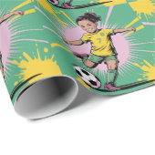 Papier Cadeau Pop Art Comic Girls Soccer Anniversaire (Coin rond)