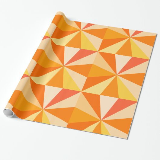 Papier Cadeau Pop Art Modern 60s Funky Geometry Rays in Orange (Déroulé)