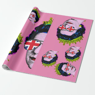 Papier Cadeau Pop art Moderne HM Queen avec lunettes Union Jack