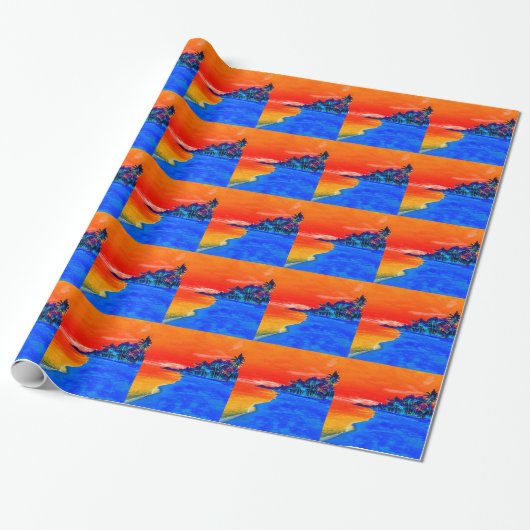 Papier Cadeau Pop Art Plage Exotique Palmiers (Déroulé)