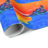 Papier Cadeau Pop Art Plage Exotique Palmiers (Coin rond)