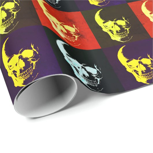 Papier Cadeau Pop Art Skull Retro Style 1974 (Coin rond)