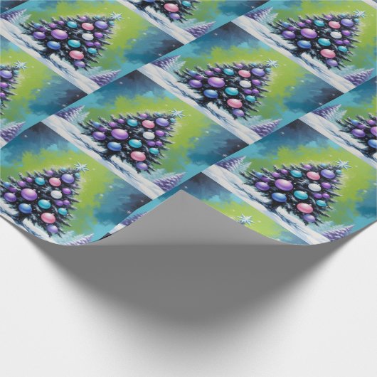 Papier Cadeau Pop Art Synthwave Noël avec Acid Green Violet (Coin)