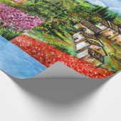 PAPIER CADEAU POPIES, IRISES, VILLAGE RUSTIQUE ANTIQUE EN TOSCAN (Coin)