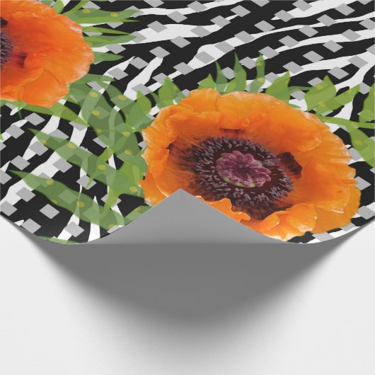 Papier Cadeau Poppies avec Motifs noirs et blancs (Coin)