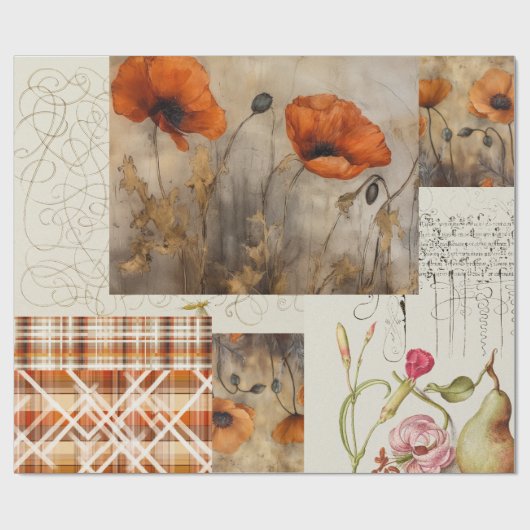 Papier Cadeau Poppies et Plaid pour découpage ou cadeau (Plat)