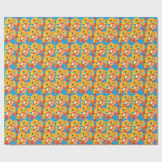 Papier Cadeau Poppies grande fleur art rouge orange (Plat)