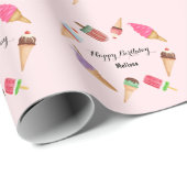 Papier Cadeau Popsicles de fête de glace Cônes Rose (Coin rond)