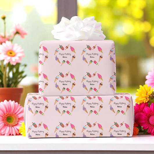 Papier Cadeau Popsicles de fête de glace Cônes Rose