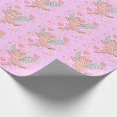 Papier Cadeau Porc de vol et coeurs roses (Coin)