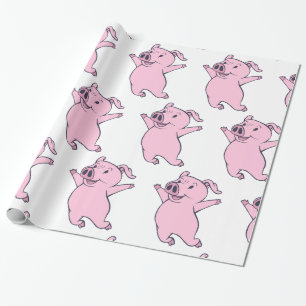 Papier Cadeau Porc rose heureux sautant Thunder_Cove