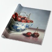 Papier Cadeau Porcelaine Bleue & Cerises (Déroulé)