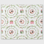 Papier Cadeau Porcs rustiques de Noël d'aquarelle (Plat)