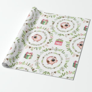 Papier Cadeau Porcs rustiques de Noël d'aquarelle