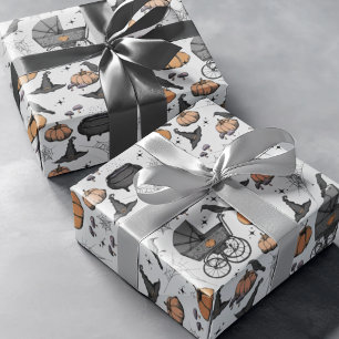 Papier Cadeau Porte-bébé gothique gris Halloween