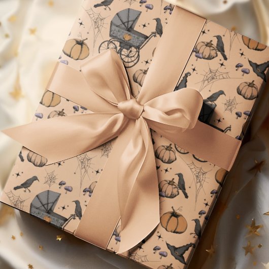 Papier Cadeau Porte-bébé gothique orange Halloween