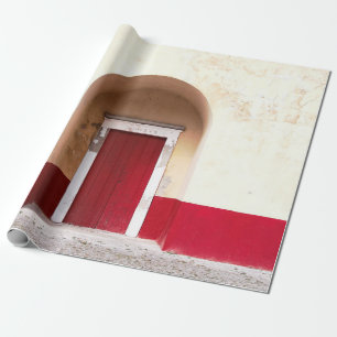 PAPIER CADEAU PORTE EN BOIS ROUGE