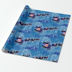 Papier Cadeau Porto Rico flag Père Noël traîneau papier d'emball