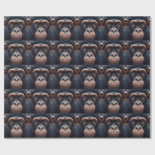 Papier Cadeau Portrait d'anime de chimpanzé drôle mignon fou