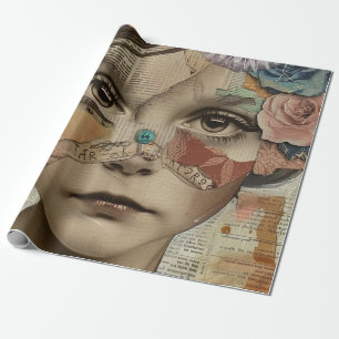 Papier Cadeau Portrait d'art en collage multimédia (10)
