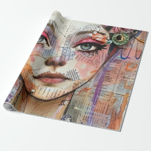 Papier Cadeau Portrait d'art en collage multimédia (11)