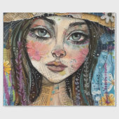 Papier Cadeau Portrait d'art en collage multimédia (3) (Plat)