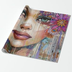 Papier Cadeau Portrait d'art en collage multimédia (6)