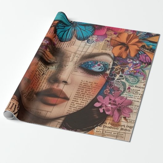 Papier Cadeau Portrait d'art en collage multimédia (7) (Déroulé)