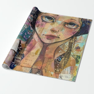 Papier Cadeau Portrait d'art en collage multimédia (8)