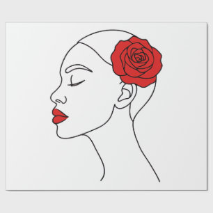 Papier Cadeau Portrait d'art en ligne d'une femme avec Rose roug