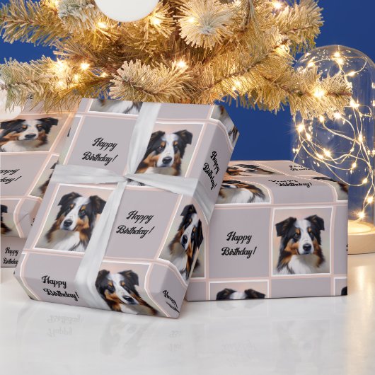 Papier Cadeau Portrait d'Australian Shepherd - (Vacances)