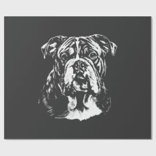Papier Cadeau Portrait de Bulldog Anglais Vêtements Minimalistes