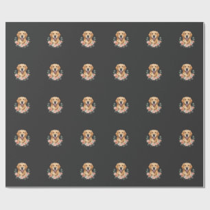 Papier Cadeau Portrait de chien Retriever doré floral Sublimatio