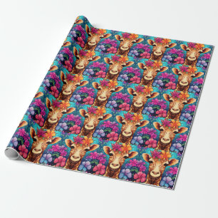 Papier Cadeau Portrait de la Giraffe florale-9322