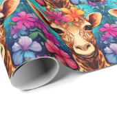 Papier Cadeau Portrait de la Giraffe florale-9322 (Coin rond)