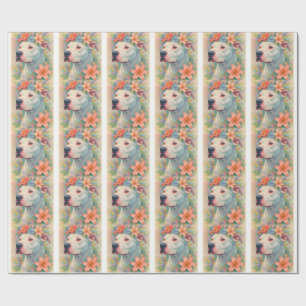 Papier Cadeau Portrait de Pit Bull Floral Coloré en Impression G