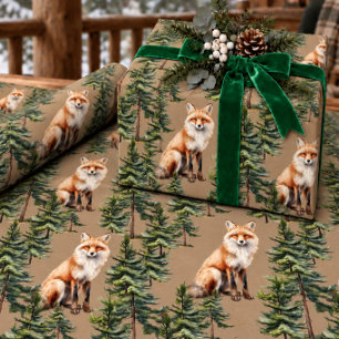 Papier Cadeau Portrait de renard mâle rouge Rustic Kraft dans la