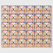 Papier Cadeau Portrait de sourire d'aquarelle de golden (Plat)