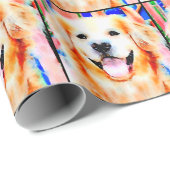 Papier Cadeau Portrait de sourire d'aquarelle de golden (Coin rond)