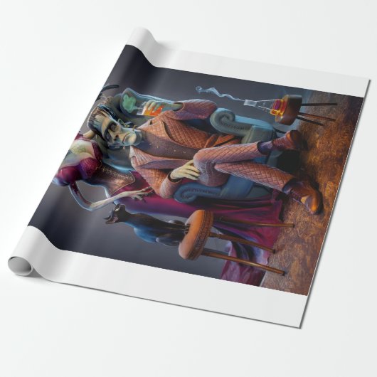 Papier Cadeau Portrait d'Halloween, un monstre et sa mariée (Déroulé)