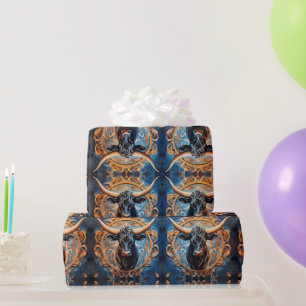 Papier Cadeau Portrait Ox vibrant avec motifs floraux