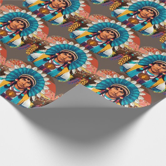Papier Cadeau Portrait puissant en chef amérindien (Coin)
