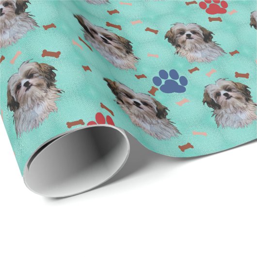 Papier Cadeau Portrait Shih Tzu (Coin rond)