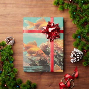 Papier Cadeau Portrait surréaliste avec fleurs de poisson doré e
