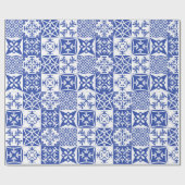 Papier Cadeau Portugais thème azulejo bleu carreaux papier (Plat)