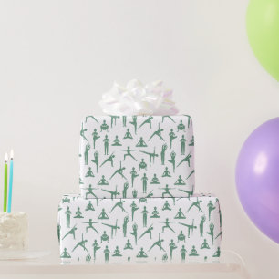 Papier Cadeau Poses de yoga zen vert sauge motif minimaliste