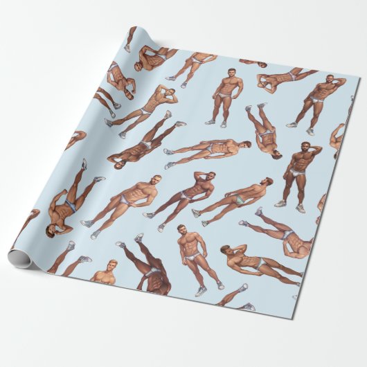Papier Cadeau Posing Hunks Pattern (Déroulé)