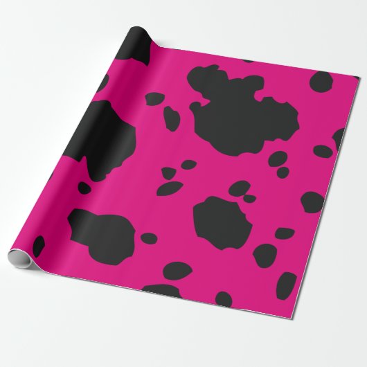 Papier Cadeau Poster de animal Des Spots De Vache Rose Et Noir (Déroulé)