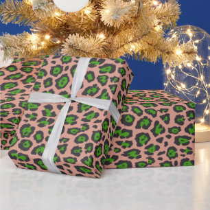 Papier Cadeau Poster de animal léopard élégant motif vert saumon